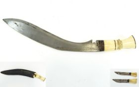 Antique - British Military Fisher Gurka Khururi Set of 3 Fighting Knifes with Ivory / Bone Handles,