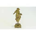 French - Late 19th Century Impressive Bronze Figurine of a Milk Maiden In Period Costume,