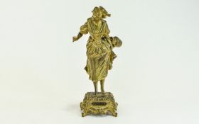 French - Late 19th Century Impressive Bronze Figurine of a Milk Maiden In Period Costume,