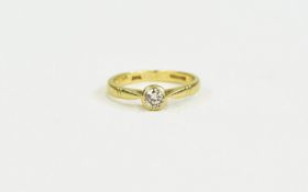 18ct Gold - Ladies Single Stone Diamond Set Ring.