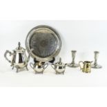 Small Collection of Silver Plated Ware comprising teapot, sugar bowl, milk jug and tray.