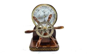 Maritime Interest Novelty Barometer By Shortland In The Form Of A Ships Wheel, Oak Frame With Rope