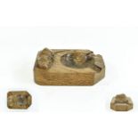 Mouseman Hand Carved Oak Ashtray Of rectangular form with central carved well and two carved