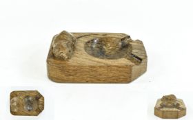 Mouseman Hand Carved Oak Ashtray Of rectangular form with central carved well and two carved