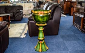 Early 20th Century Nice Quality Majolica Style Jardiniere - Please See Photo. Stands 34.