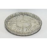 Silver Plated Hors D'Oeuvre Tray with 6 Lead Crystal Separate Compartments.