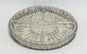 Silver Plated Hors D'Oeuvre Tray with 6 Lead Crystal Separate Compartments.