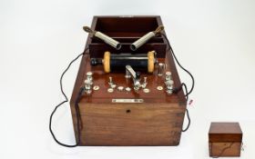 Victorian Electro-Therapy machine Marked 'Cohen's Patent' Housed In A Mahogany case With Hinged Lid