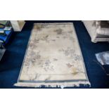 Large Pale Blue Oriental Style Rug Cream ground with blue borders and repeated oriental floral