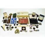 Mixed Lot Of Oddments And Collectables Comprising Commemorative Coins, Medals, Costume Jewellery,