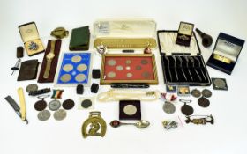 Mixed Lot Of Oddments And Collectables Comprising Commemorative Coins, Medals, Costume Jewellery,