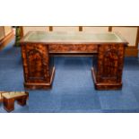 Art Deco Period Frame Mahogany Veenered Pedestal - Knee Hole Desk with Leather Inserts of Green to
