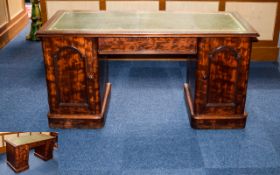 Art Deco Period Frame Mahogany Veenered Pedestal - Knee Hole Desk with Leather Inserts of Green to