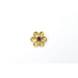 A Vintage - Hand Made 9ct Gold Brooch In The Form of Flowerhead with The Central Bud Set with a