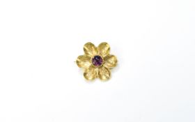 A Vintage - Hand Made 9ct Gold Brooch In The Form of Flowerhead with The Central Bud Set with a