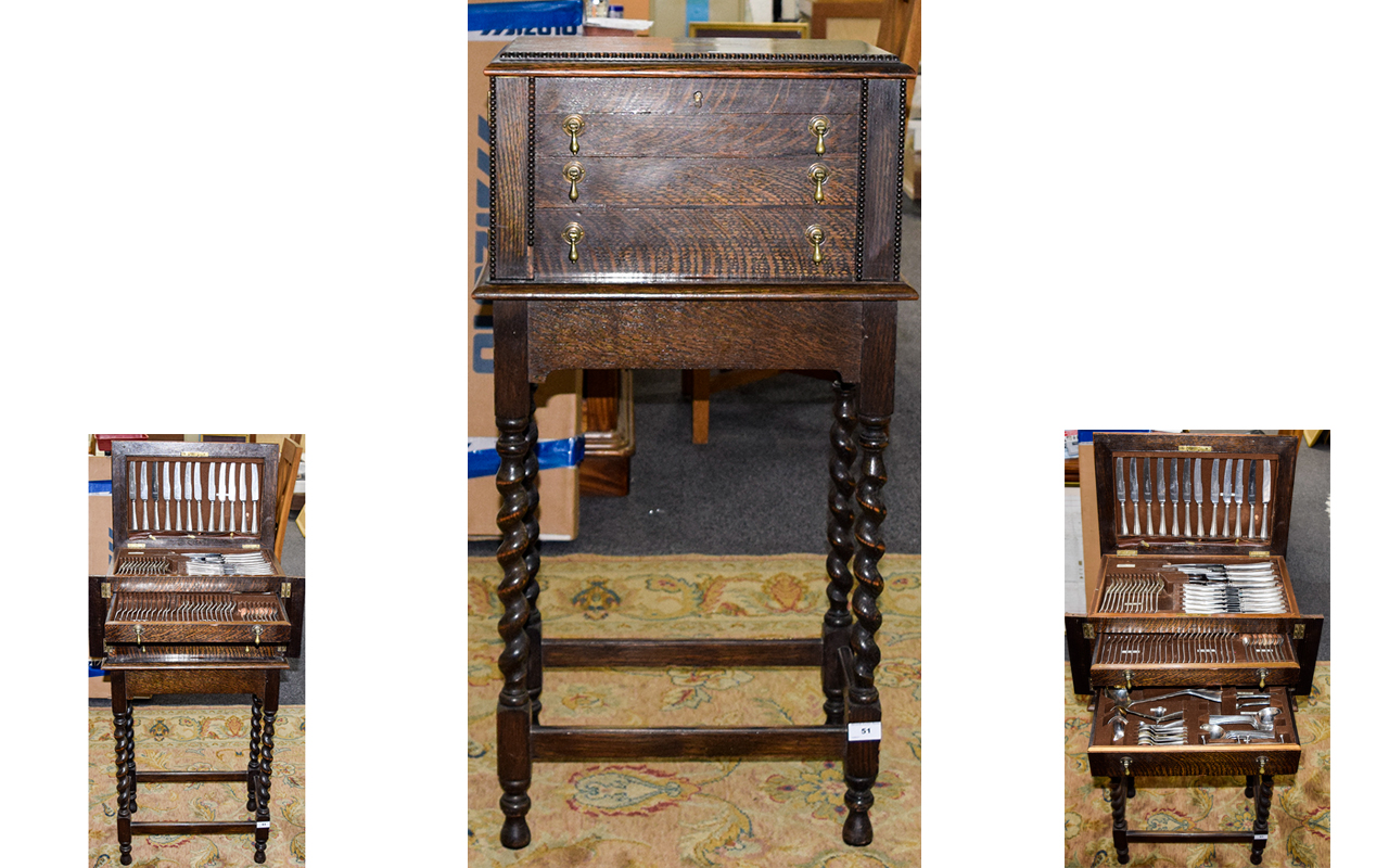 A 1930's / 1940's 3 Drawer Chest / Cabinet with Lift Up Cover,