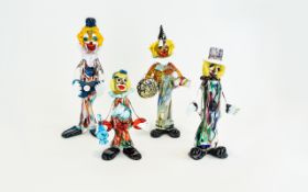 Murano - 1960's Glass Clown Figures ( 4 ) In Total. 11 & 12.75 & 9 & 13 Inches Tall.