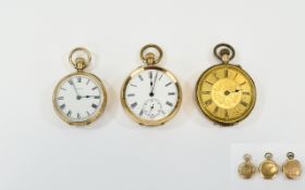 Antique 9ct and 10k Ladies Gold Open Faced Pocket / Fob Watches ( 3 ) In Total.