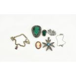 Collection Of White Metal And Silver Jewellery Comprising Large Malachite & Seed Pearl Brooch With