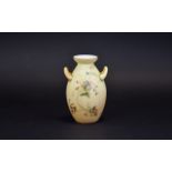 Royal China Works Worcester Twin Handled Vase ' Spring Flowers ' on Blush Ivory Ground. c.1880's. 4.