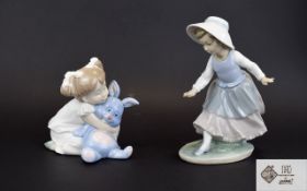 Nao by Lladro Figures ( 2 ) 1/ Young Girl with Large Rabbit Figure, Model No 1263. 5.