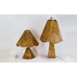 Table Lamps Two in total, fashioned from glazed and varnised leaves on pyramidal base.