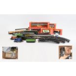 00 Gauge Hornby Railway, two boxes containing a collection of engines, rolling stock and track.