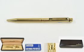 Sheaffer - USA Gold Plated Ball Point Pen, with Box of Platignum Cartridge Pen Refills.