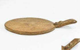 Mouseman Hand Carved Oak Cheeseboard Of oval form with raised handle.