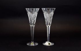 Waterford Cut Crystal Millennium Collection Pair of Toasting Flutes ' Happiness ' with Waterford