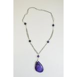 Large Purple Agate Pendant Necklace,