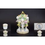 Meissen - 19th Century Very Fine Hand Painted Porcelain Flower Encrusted Ink Stand - Complete with