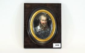 Portrait Of A 17th Century Nobleman Small ovoid portrait of bearded nobleman with fine lace collar.