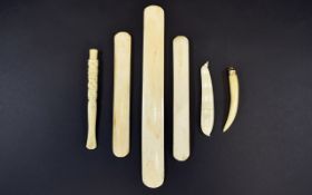 18th Century Ivory / Bone Strips for Corsets ( 3 ) + a Gold Mounted 19th Century Ivory Tooth