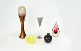 Collection Of Glass (5) items in total to include, red teardrop shaped ornament,