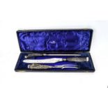 Walker And Hall Nice Quality Silver Banded - Horn Handle Set Of Servers Boxed and hallmarked