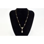 Ladies Vintage 9ct Gold and Pearl Set Necklace with Tear Drop Pearl. Marked 9ct.