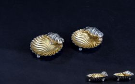 Victorian Period - Fine Miniature Pair of Shell Design Bon Bon Dishes ( 2 ) Gilt Interior,