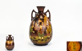 Royal Doulton Kings ware Treacle Glazed Twin Handle - Ovoid Shaped Vase / Jug ' Tavern ' Scene. c.