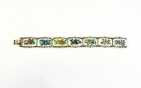 Norwegian Silver Enamelled Bracelet, 7 Enamelled Panels Stamped Stirling 925S, Hestenes, Norway,