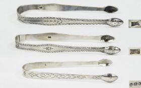 George III Silver Sugar Tongs/Nipps (3) in total, 1. Hester Bateman pari of sugar tongs, bright