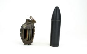 Military Interest WW2 Hand Grenade, The Front Cut Out To Reveal The Interior Workings,