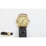 Stolkace - 1940's Swiss Made 9ct Gold Cased Gents Mechanical Wrist Watch with Period Leather Strap.