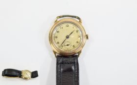 Stolkace - 1940's Swiss Made 9ct Gold Cased Gents Mechanical Wrist Watch with Period Leather Strap.