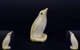 A 19th Century Scrimshaw Penguin, Carved From The Tooth of a Sperm Whale. 3.5 Inches High.