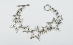 Tiffany Style Silver Star Bracelet, comprising large and small five-pointed stars, alternately