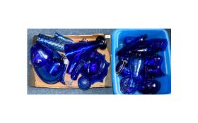 Mixed Lot of Blue Coloured Glass comprising canister, drinking glasses, decanter, vases,