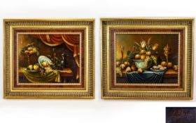 Spanish Oil Paintings By L. Blanco Two in total housed in ornate neoclassical style gilt frames.