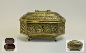 Anglo - Indian Early 19th Century Ornate Repousse Brass - Octagonal Shaped Hinged Spice Casket,