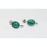 Malachite J-Hoop Earrings, two oval cabochons of the unique green stone, totalling 8.